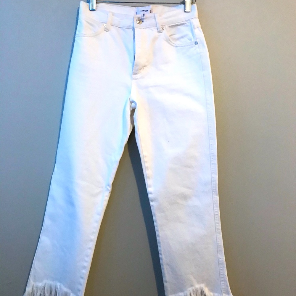 Straight leg denim jean with fringe.  NBW.
